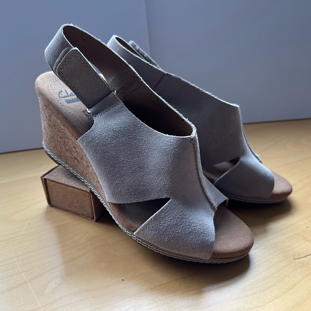 Clarks Taupe Wedge Sandals